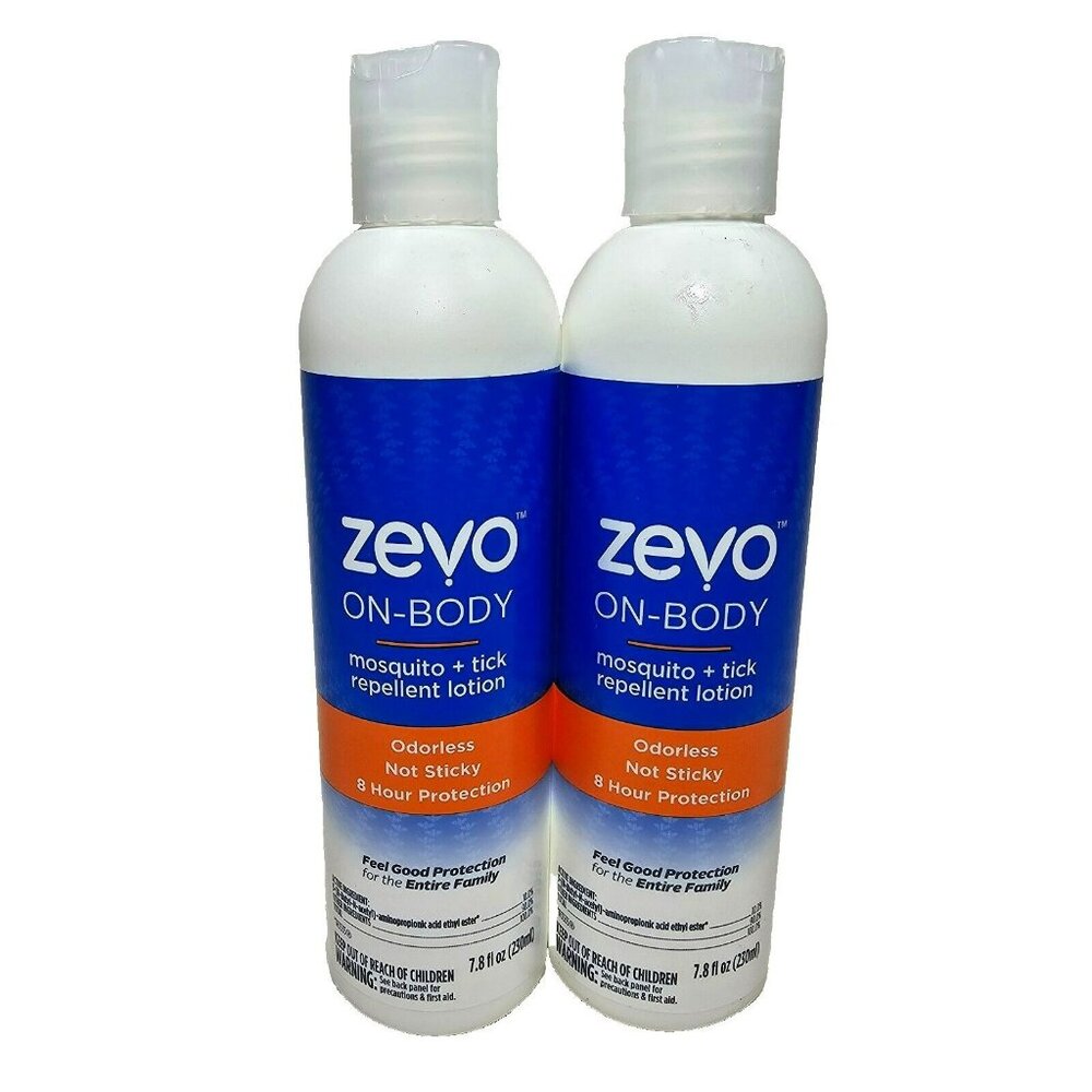 Lot of 2 Zevo On-Body Mosquito Tick Insect Repellent Lotion 8hr Scent Free 7.8